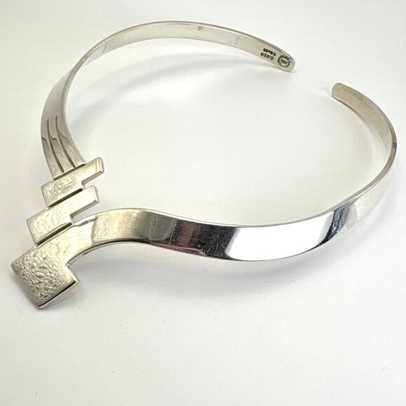 VTG Sterling Silver 925 Geometric Art Deco Stiff Collar Necklace 16" Fit - Picture 4 of 16